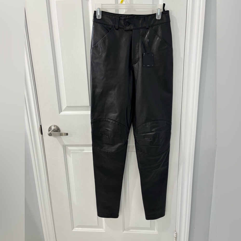 RUDSAK Collection Black Leather Moto Biker Women’s Pants w/ Knee-Detail Size 26 - Picture 3 of 9